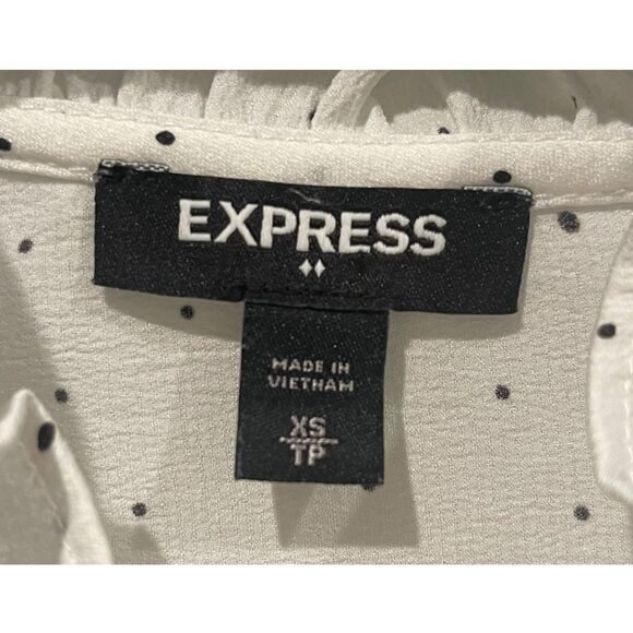 EXPRESS Slim Polka Dot Ruffle Neck Antique White Blouse - Picture 2 of 6